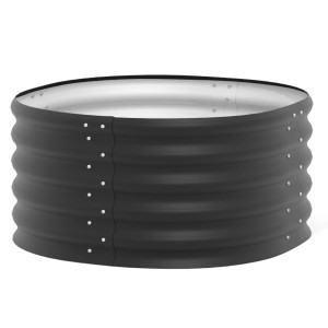 Schwarzes, rundes Vitavia Vita 401 Hochbeet aus Metall mit Schneckenschutz.