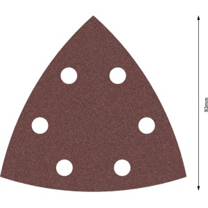 Braunes dreieckiges Bosch Delta-Schleifblatt F460 mit 6 Löchern, Körnung 180, für Holz und Lack, 93mm.