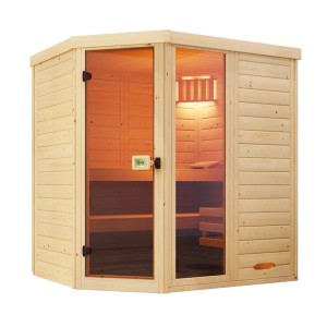 Weka Elementsauna Laukkala 2 Sparset mit Glastür und Saunaofen, Fichtenholz natur