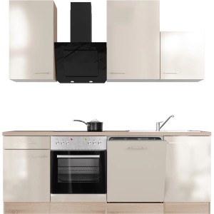 Flex-Well Küchenzeile Orlando, 220 cm, Kaschmir Glanz/Sonoma Eiche Dekor mit E-Geräten.