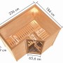 Karibu Sauna Steena 2 mit Ofen, Draufsicht mit Maßen. Massivholzsauna aus Fichte mit Eckeinstieg.