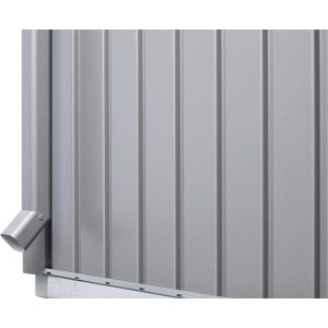 Biohort Regenfallrohr-Set HighLine in Quarzgrau, Detailansicht am Gartenhaus.