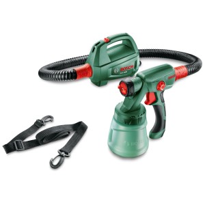 Bosch PFS 1000 Feinsprühsystem mit Gebläse, Pistole und Tragegurt.