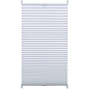 Weißes Gardinia EasyFix Plissee 70x130 cm mit zwei Bedienschienen für Fenster.