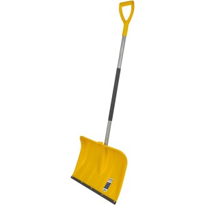 Gelber Sonneck Schneeschieber Snowmaster Light mit Alu-Stiel und D-Griff.