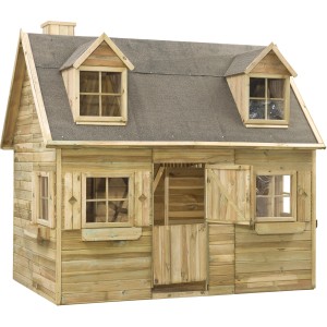 Holz-Spielhaus SwingKing Milan mit Dach, Fenstern und Tür. Ideal für Kinder zum Spielen im Garten.