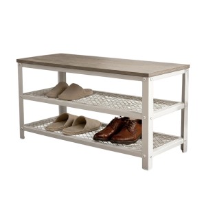 Relaxdays Schuhbank Stahl Weiß Grau mit 2 Schuhablagen 45 cm x 73 cm x 30 cm