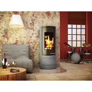 Wamsler Myra Kaminofen mit Specksteinverkleidung in Schwarz, 8 kW Leistung. Zeitbrandofen für gemütliche Wärme.