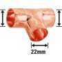 Löt-T-Stück aus Kupfer, Durchmesser 22 mm, für die Installation von Kupferrohren.
