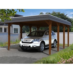 Skan Holz Einzelcarport Holz Nussbaum 396 cm x 589 cm
