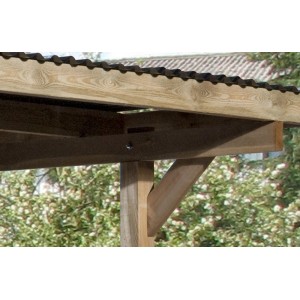 Detailansicht Weka Einzelcarport 606 A mit Rundbogen, Holzkonstruktion.