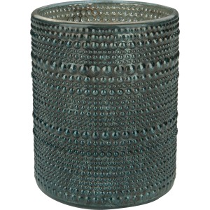 Grüner Teelichthalter Dark Wonder aus Glas mit Noppenmuster, 12,5 cm hoch.