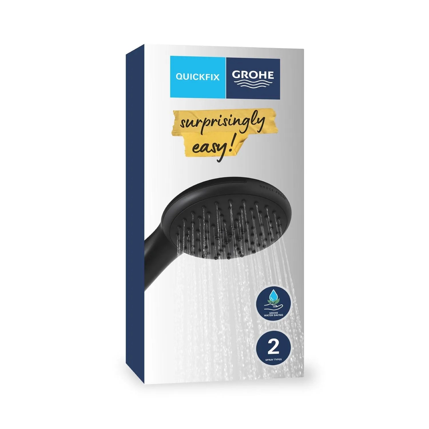 Grohe Duschbrause Vitalio Start 110, Schwarz matt, 2 Strahlarten, Quickfix Verpackung.