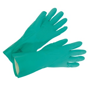 Grüne LUX Nitril-Schutzhandschuhe, Größe 10, für chemische Arbeiten.