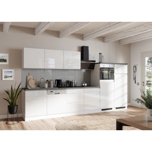 Moderne Held Küchenzeile Gera 360 cm in Weiß/Beton ohne E-Geräte.