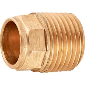 Löt-Übergangsnippel aus Rotguss, 15 mm x 21 mm (R 1/2), für Kupferrohre.