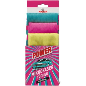 Nigrin Mikrofaser-Tücher 3er-Set für Autopflege: Türkis, Pink, Gelb. Ideal zum Polieren.