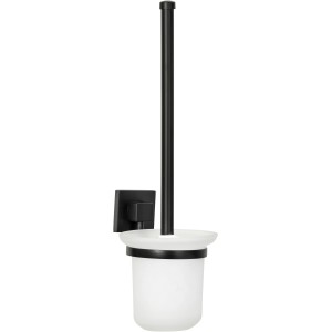 Fackelmann WC-Bürste New York Schwarz mit Halter und Glasbehälter, Wandmontage.