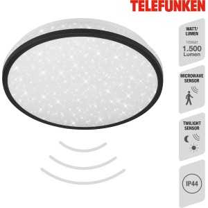 Schwarze Telefunken LED-Deckenleuchte Tepi Ø 28 cm mit Sternendekor und Sensor.