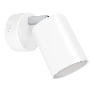 Weißer, drehbarer Eglo Reciso-E Wandspot aus Stahl mit Chrom-Akzenten für flexible Beleuchtung im Wohnbereich.