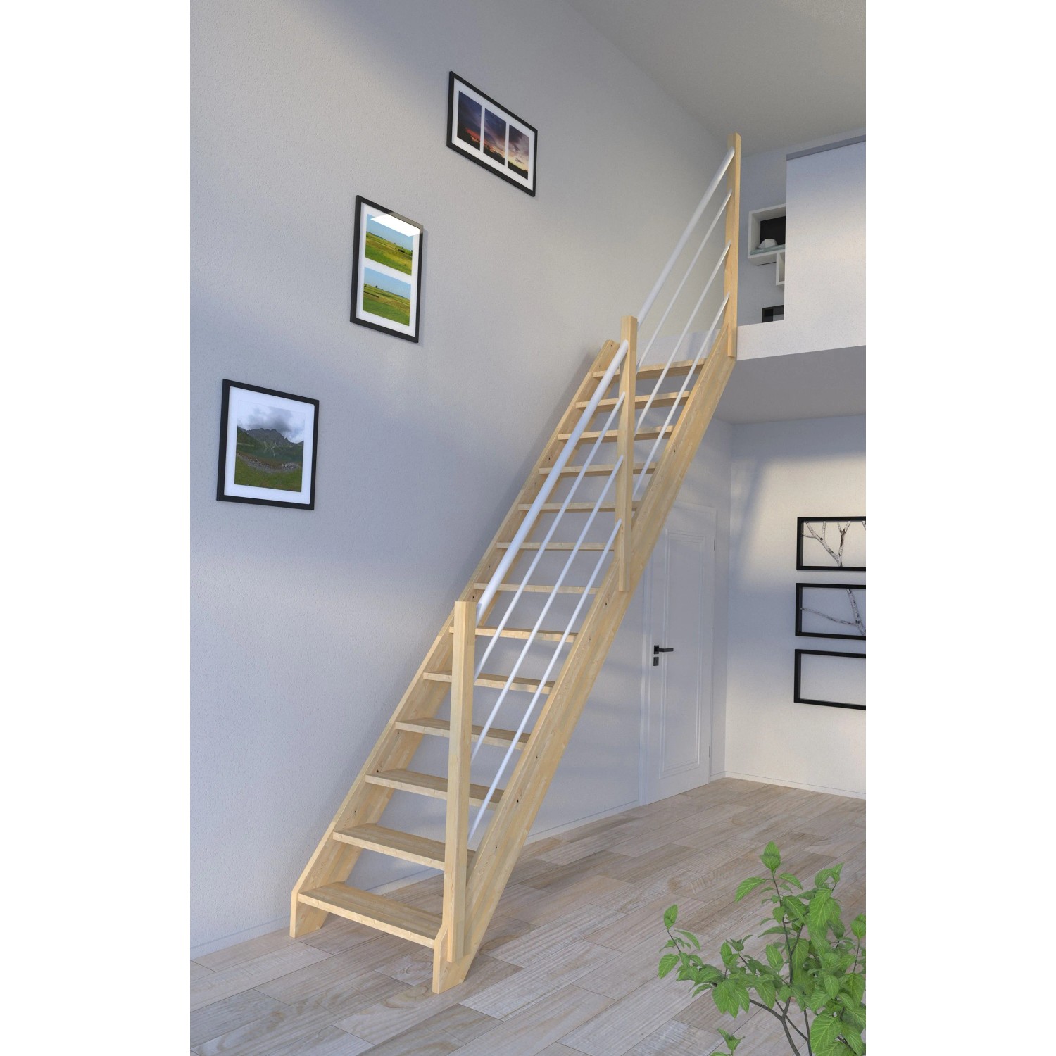 StarWood Treppe Korfu Fichte Gerade Holz-Edelstahl-Geländer Weiß L_7