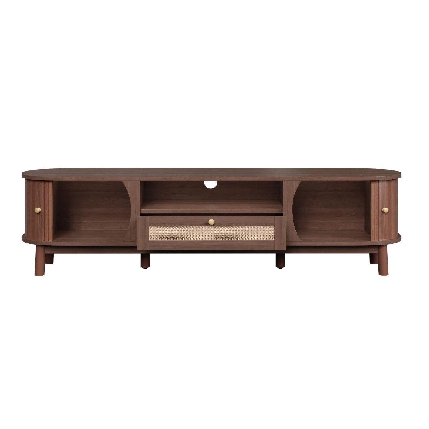 okwish TV Schrank mit Türen Schubladen Rattan Massivholz Stauraum 165x37x46cm Braun_9