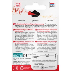 Alpine Work Safe Gehörschutz-Ohrstöpsel, rot/schwarz, wiederverwendbar für sicheres Arbeiten.