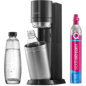 Sodastream Duo Wassersprudler Titan mit Glasflasche, Kunststoffflasche und CO2-Zylinder.