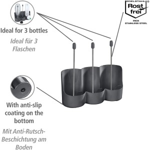 Wenko Flaschenhalter Filia, schwarz, für 3 Flaschen und Deckel, Küchenhelfer.
