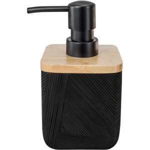 Schwarzer Kleine Wolke Seifenspender Crossover mit Holzdeckel und geriffeltem Muster.