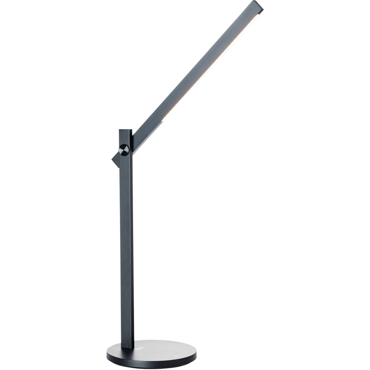 Schwarze LED-Schreibtischleuchte Devy von Brilliant mit Touchdimmer und Induktionsladefläche.