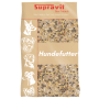 Supravit Flockenmix Plus Hunde-Trockenfutter mit Gemüse in beiger Verpackung, zeigt Flockenmischung.