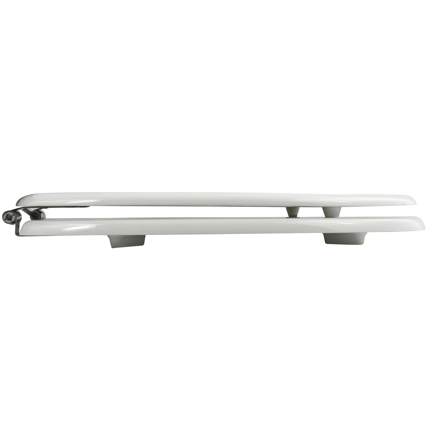 Weißer MSV WC-Sitz Cleo aus MDF mit Edelstahlscharnieren, Seitenansicht.