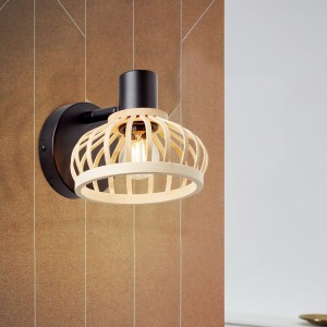 Brilliant Wandspot Norah in Schwarz/Natur: Wandleuchte mit Bambusschirm, schwenkbar für flexible Beleuchtung.