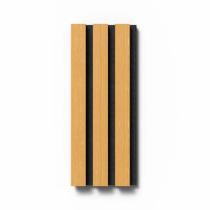 Muster Akustikpaneel Eiche Natur geölt, MDF-Leisten auf schwarzem Filz für Wand- und Deckenverkleidung.