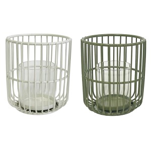 Windlicht Cindy von Boltze, 2er Set: Cremeweiß und Dunkelgrün, aus Eisen und Glas, 14x12x12 cm.