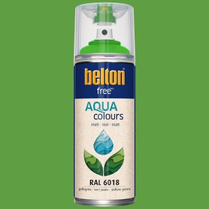 Belton Free AQUA Buntlack Spray RAL 6018 Gelbgrün matt, 400ml Dose.