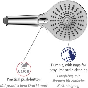 Wenko Duschkopf Ultimate Shower, chrom/weiß, Ø 13 cm, mit verschiedenen Funktionen und Antikalk-Noppen.