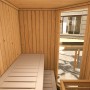 Innenansicht Weka Elementsauna Varberg Trend, weiß lasiert, mit Liegeflächen und Eckeinstieg.