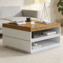okwish Couchtisch mit LED Schubladen Drehbar 65x65x40cm Hochglanz Weiß_3