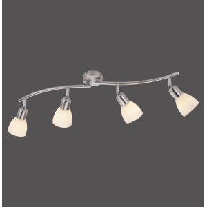 Stahlfarbener Just Light Spot Karo mit vier Leuchten, 90x21 cm, für E14 Leuchtmittel.
