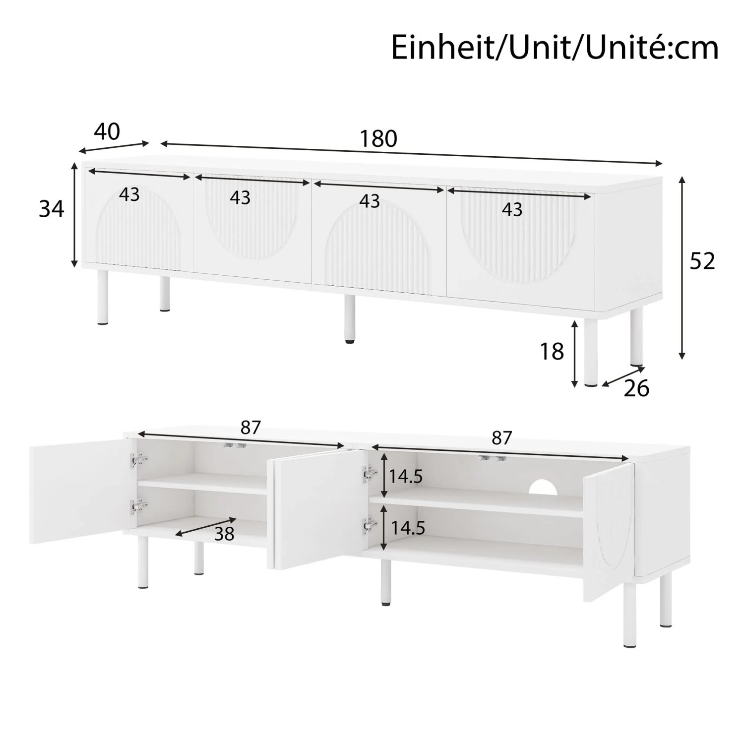 okwish TV Schrank mit Stauraum Kabelmanagement Minimalistisch 180x40x52cm Weiß_5