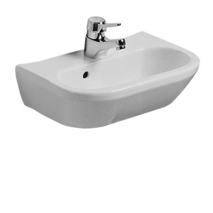 Laufen Handwaschbecken Objekt, 35 cm, rund, weiß, mit Armatur.