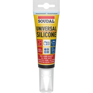 Soudal Universal Silikon Transparent 80 ml Tube mit Applikator. Zum Abdichten von Fugen in Bau, Küche, Bad.