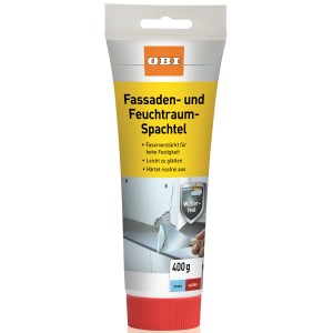 Tube OBI Fassaden- und Feuchtraumspachtel, 400g, weiß. Ideal für Reparaturen im Innen- und Außenbereich.