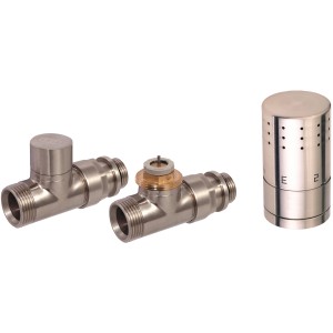 Ximax Thermostat-Set Typ SX Durchgang aus Edelstahl für Heizkörper-Installation.