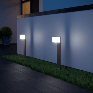 Anthrazitfarbene Steinel LED-Außenleuchte GL 80 C beleuchtet einen Gartenweg.
