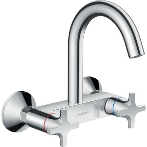 Hansgrohe Logis Classic Küchenarmatur, 2-Griff, Chrom, für Wandmontage mit hohem Auslauf.