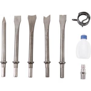 Scheppach Drucklufthammer Set mit 5 Meißeln, Ölflasche und Feder.