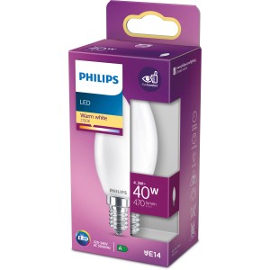 Philips LED-Leuchtmittel E14 Kerzenform, 4,3W, 470lm, warmweiß, in Originalverpackung.